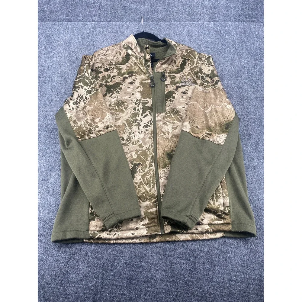 Realtree Full Zip Fleece Jacket RT Wav3 Camo Mens 2XL Olive Night Hunting Hiking